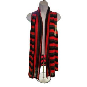 New Directions Open Front Cardigan Vest XL Red Black Stripe Lagenlook Boho